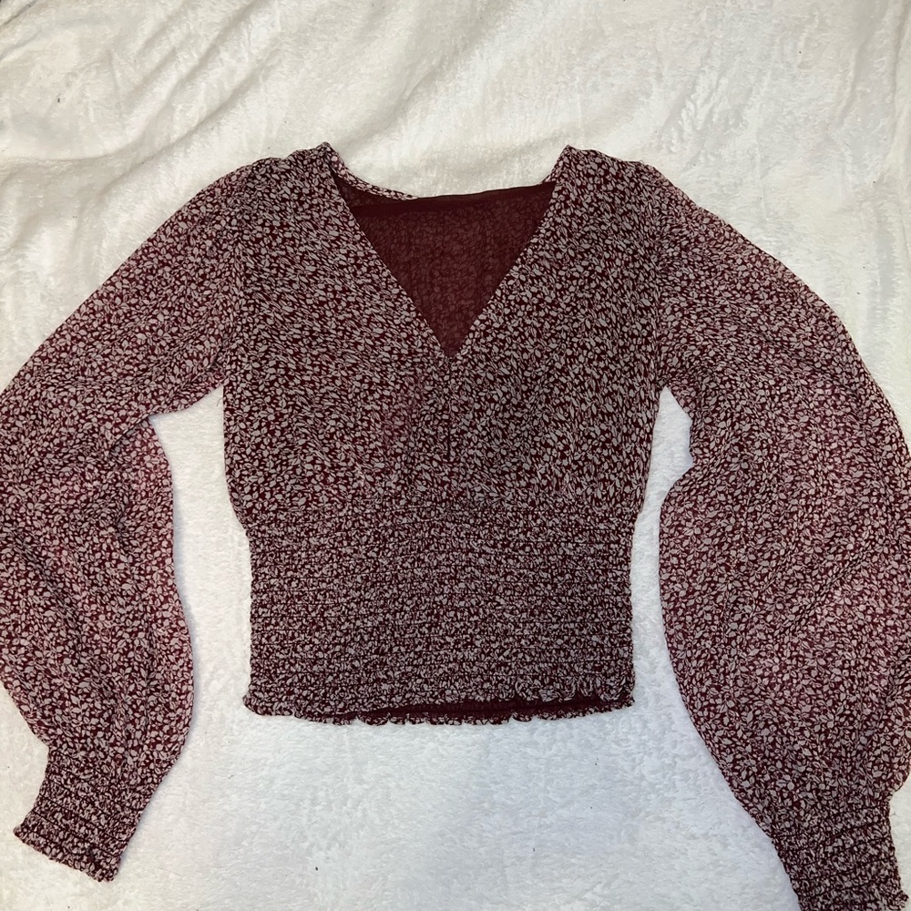 Cute floral maroon blouse long sleeve